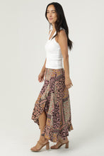 Printed Midi Skirt With Ruffle Side Slit - Espresso