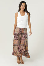 Printed Midi Skirt With Ruffle Side Slit - Espresso