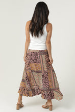 Printed Midi Skirt With Ruffle Side Slit - Espresso