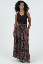 Smocked Waist Tiered Maxi Skirt - Black/Brown