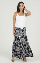 Printed Maxi Skirt Elastic Waist - Navy