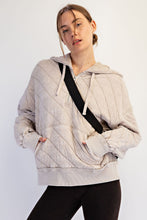 Mineral Washed Quilt Quarter Zip Hoodie - Beige Taupe or Black