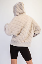 Mineral Washed Quilt Quarter Zip Hoodie - Beige Taupe or Black