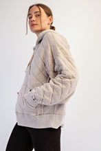 Mineral Washed Quilt Quarter Zip Hoodie - Beige Taupe or Black