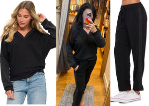 Ariella Slim Leg Contrast Pant In Scuba - Black