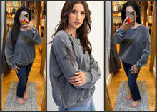 Easel Star Patched Washed Terry Pullover - Charcoal