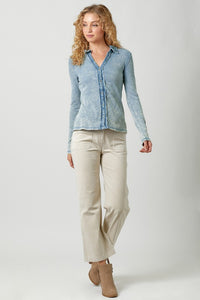 Washed Thermal Button Down Top - Assorted Colors