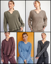 Mineral Washed Waffle Raglan Long Sleeve Top - Assorted Colors