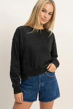 Acid Wash Seam Detail Crew Neck Sweatshir - Black