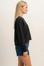 Acid Wash Seam Detail Crew Neck Sweatshir - Black