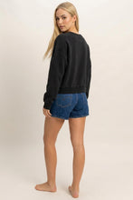 Acid Wash Seam Detail Crew Neck Sweatshir - Black