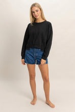 Acid Wash Seam Detail Crew Neck Sweatshir - Black