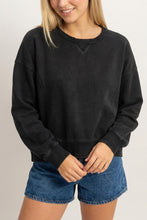 Acid Wash Seam Detail Crew Neck Sweatshir - Black