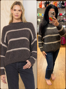 Vintage Havana Cool Brown Sweater W/ Mixed Media Stripe