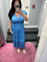 Pleated Sleeve Ruffle Long Dress - Faded Blue