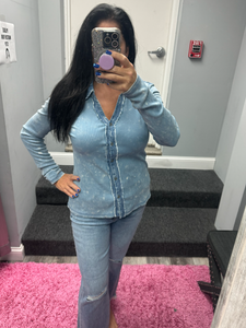 Washed Thermal Button Down Top - Assorted Colors