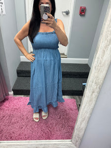 Smocked Maxi Dress - Blue or Light Blue