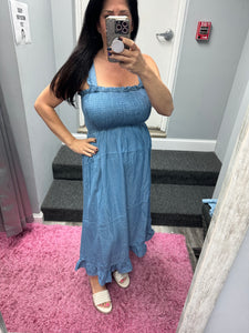 Smocked Maxi Dress - Blue or Light Blue