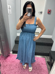 Smocked Maxi Dress - Blue or Light Blue