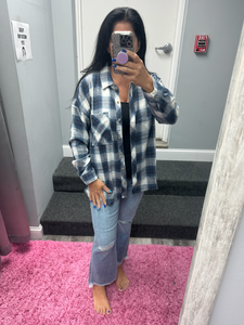 PLAID FLANNEL LONG SLEEVE BUTTON DOWN SHIRT - BLUE