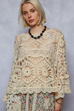 POL Designed in round neck 3/4 sleeve cropped fit top in crochet with various weave knit patterns - Assorted Colors