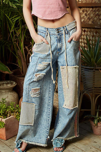 POL Designed in regular fit pants in denim with stud detail Denim
