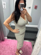 Striped Knit Bodycon Midi Dress - Beige or Black