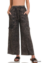 WASHED LINEN ELASTIC BAND WAIST CARGO PANTS - ASSORTED COLORS