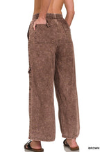 WASHED LINEN ELASTIC BAND WAIST CARGO PANTS - ASSORTED COLORS