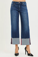 Risen Tummy Control Mid Rise Crop Wide Cuffed Jeans - Deep Blue