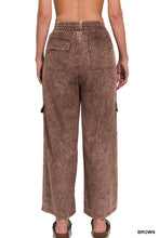 WASHED LINEN ELASTIC BAND WAIST CARGO PANTS - ASSORTED COLORS