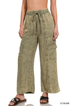 WASHED LINEN ELASTIC BAND WAIST CARGO PANTS - ASSORTED COLORS