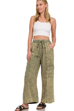 WASHED LINEN ELASTIC BAND WAIST CARGO PANTS - ASSORTED COLORS