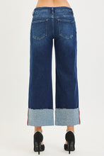 Risen Tummy Control Mid Rise Crop Wide Cuffed Jeans - Deep Blue