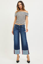 Risen Tummy Control Mid Rise Crop Wide Cuffed Jeans - Deep Blue