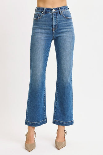 Risen Tummy Control High Rise Crop Wide Jeans - Medium Wash