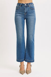 Risen Tummy Control High Rise Crop Wide Jeans - Medium Wash