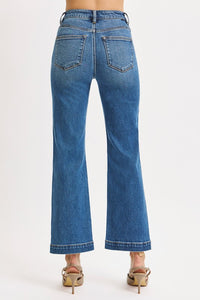 Risen Tummy Control High Rise Crop Wide Jeans - Medium Wash