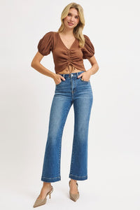 Risen Tummy Control High Rise Crop Wide Jeans - Medium Wash