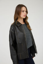 Washed Faux Leather Collared Zip-up Jacket - Black or Brown