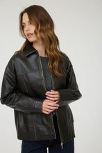 Washed Faux Leather Collared Zip-up Jacket - Black or Brown