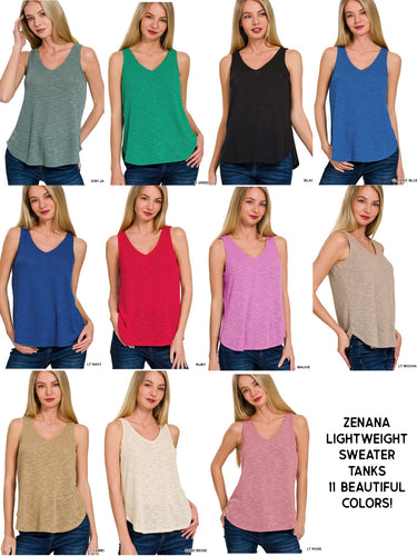 ZENANA V NECK SLEEVELESS CAMI TOP - ASSORTED COLORS