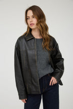 Washed Faux Leather Collared Zip-up Jacket - Black or Brown