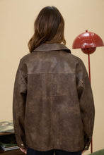 Washed Faux Leather Collared Zip-up Jacket - Black or Brown