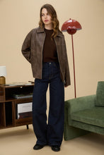 Washed Faux Leather Collared Zip-up Jacket - Black or Brown