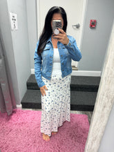 Distressed Button Up Stretchy Cotton Denim Jacket - White or Light Blue