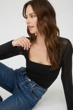 Ruched Waist Square Neck Long Sleeve Knit Top - Black