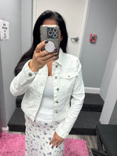 Distressed Button Up Stretchy Cotton Denim Jacket - White or Light Blue