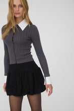 Collar Trim Detail Button Down Cable Knit Cardigan - Charcoal