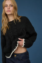 Cable Knit Pattern Contrast Stitch Detail Sweater - Black or Brown